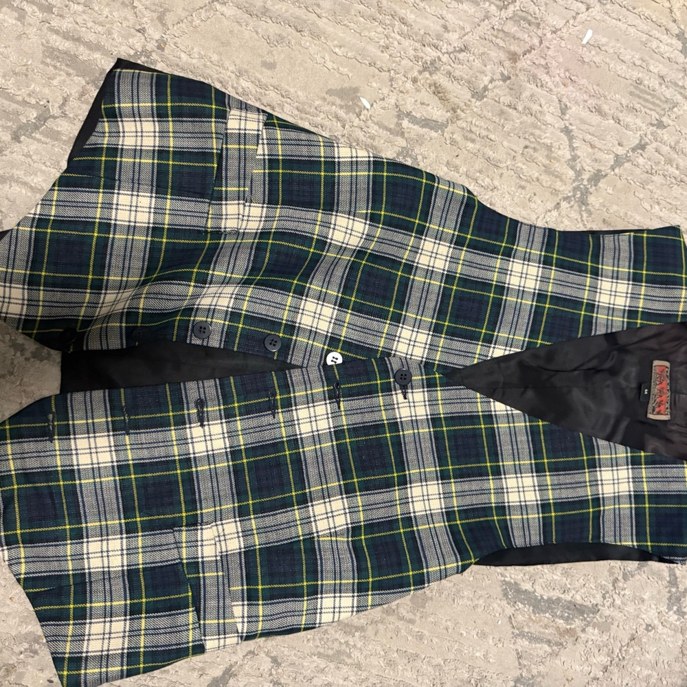 Plaid Vest with Button Closure